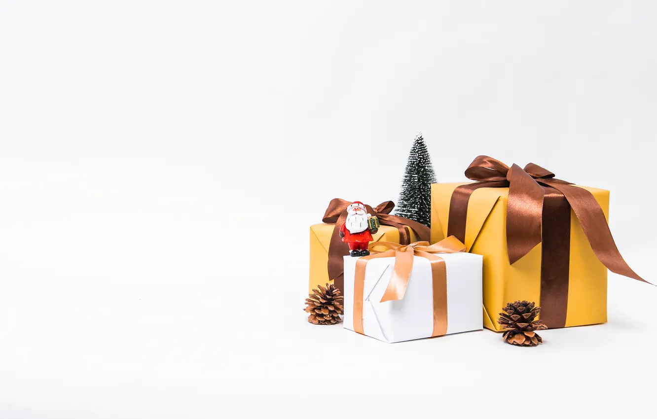 Photo wallpaper winter, holiday, box, gift, toy, new year, Christmas, white background