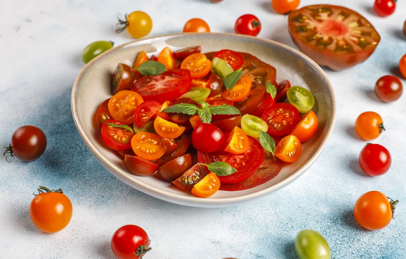 Photo wallpaper vegetables, tomatoes, salad