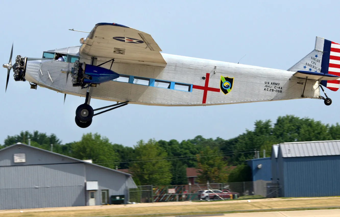 Photo wallpaper retro, propeller, the plane, the airfield, the rise
