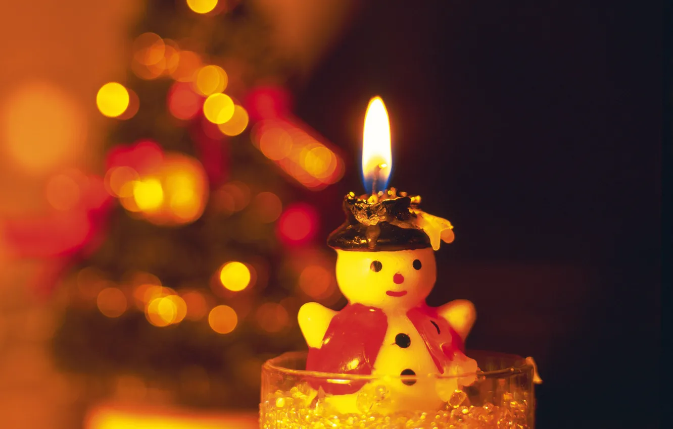 Photo wallpaper new year, candles, lights, snowman