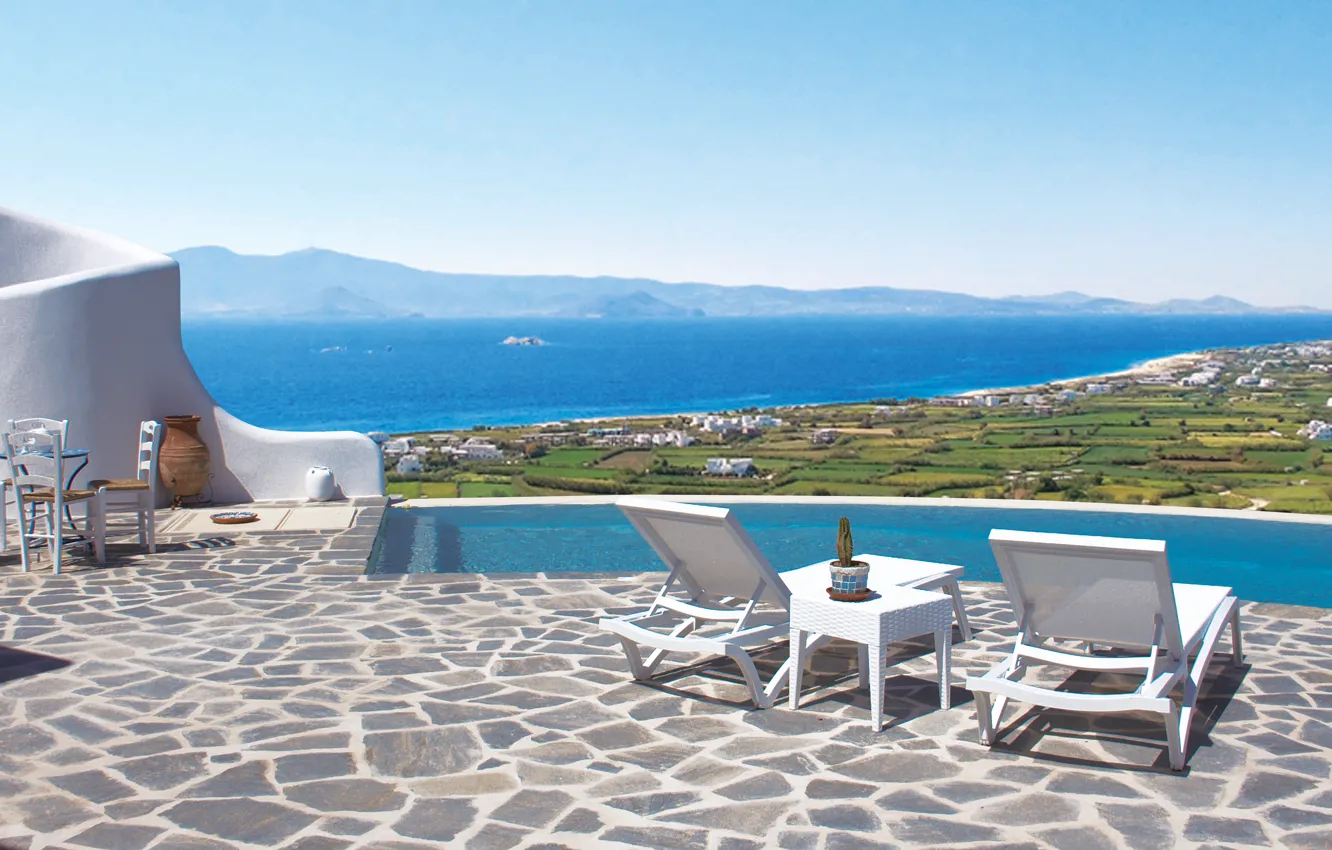 Photo wallpaper Villa, pool, terrace, Mediterranean style, view of the coast