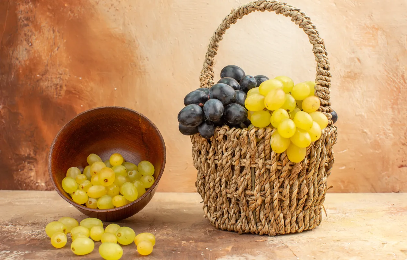Wallpaper background, grapes, basket for mobile and desktop, section