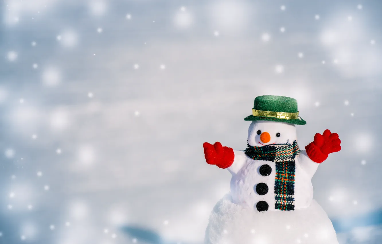 Photo wallpaper winter, snow, snowflakes, new year, Christmas, snowman, Christmas, winter