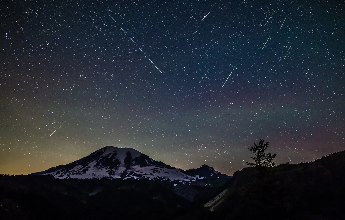 Photo wallpaper stars, landscape, mountains, nature, the Perseids