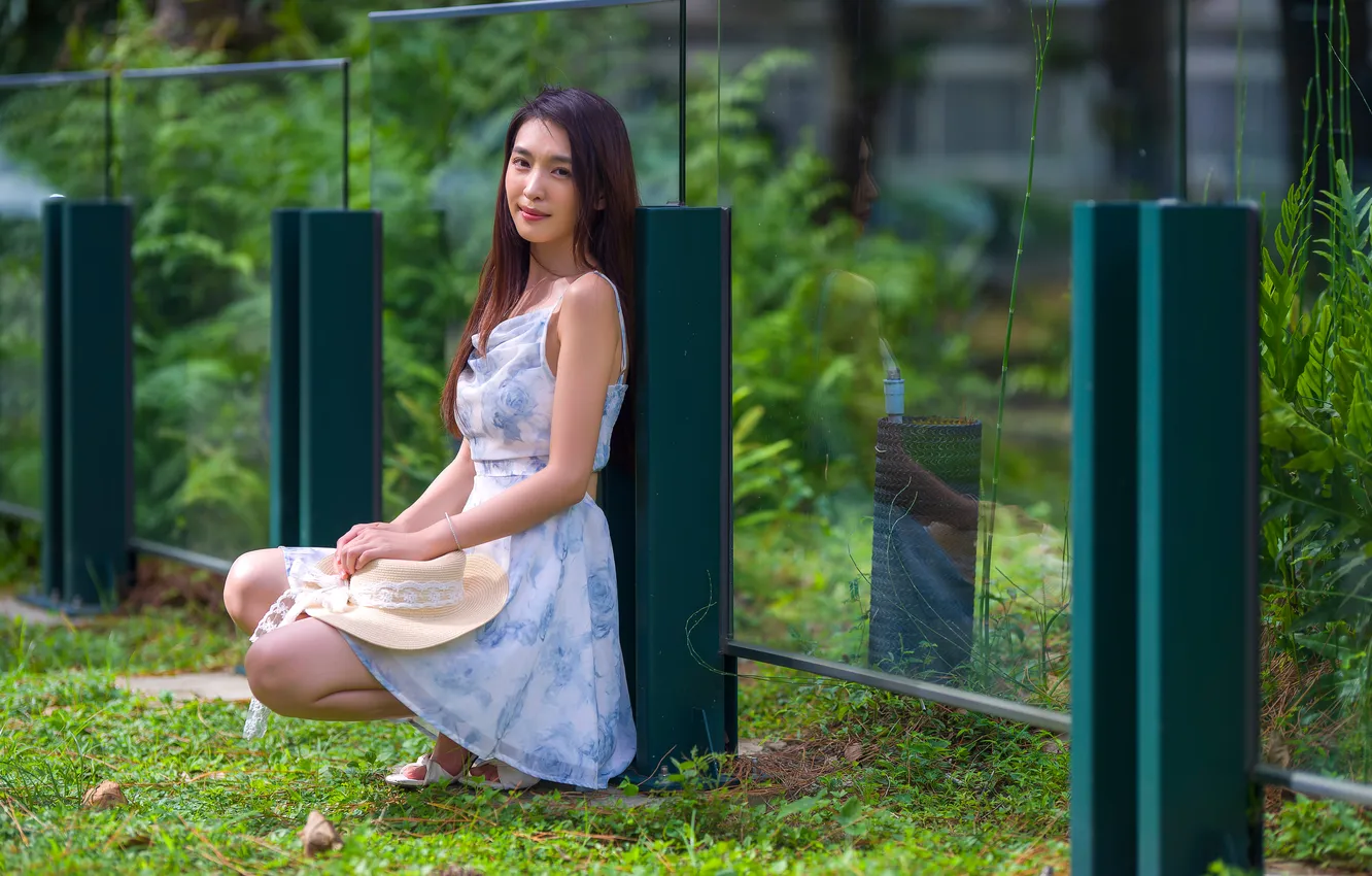 Photo wallpaper look, hat, dress, Asian