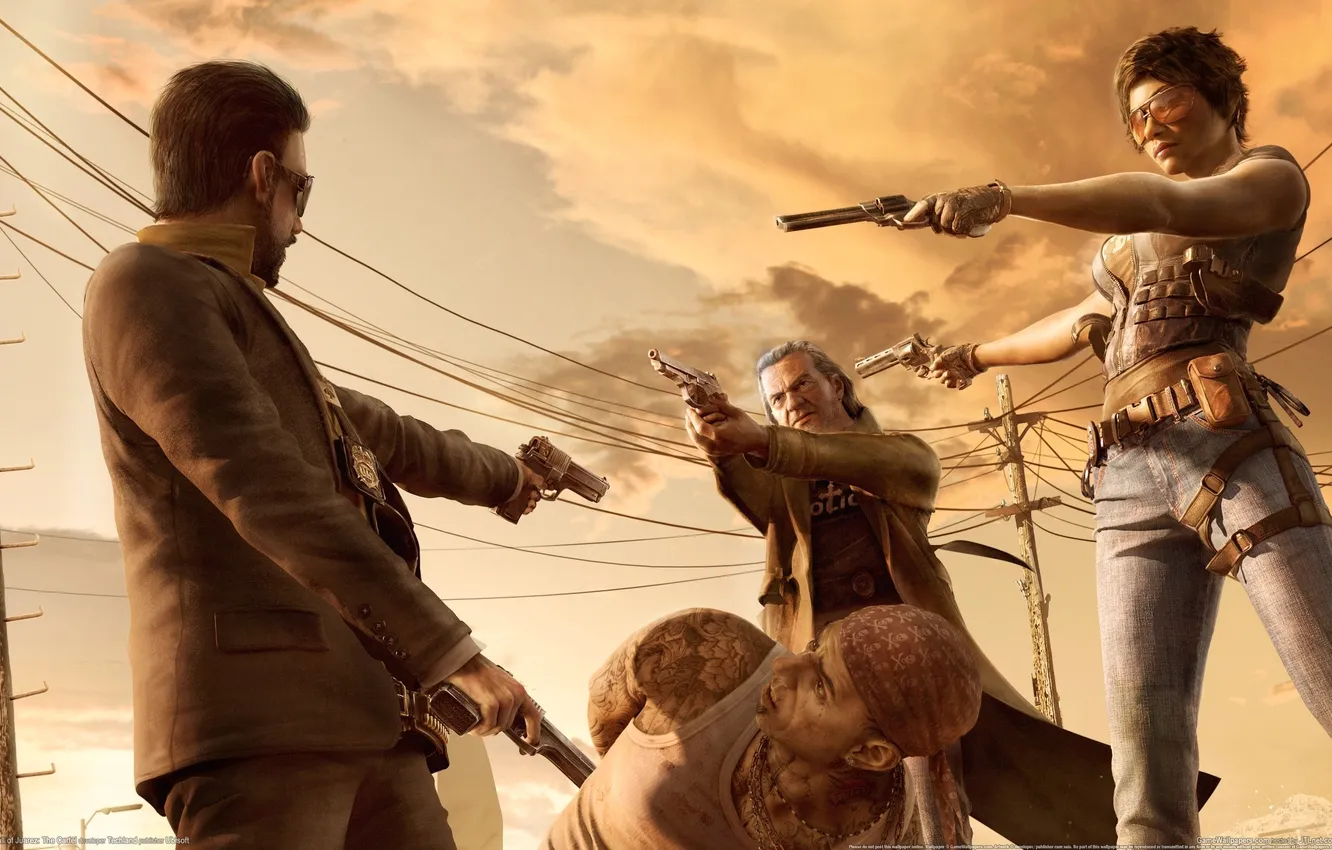 Photo wallpaper girl, man, police, the old man, weapon, Call of Juarez The Cartel