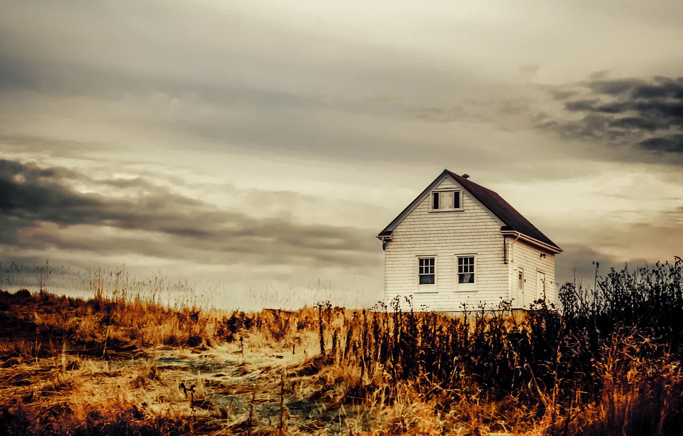 Photo wallpaper field, the sky, clouds, home, the countryside, farm