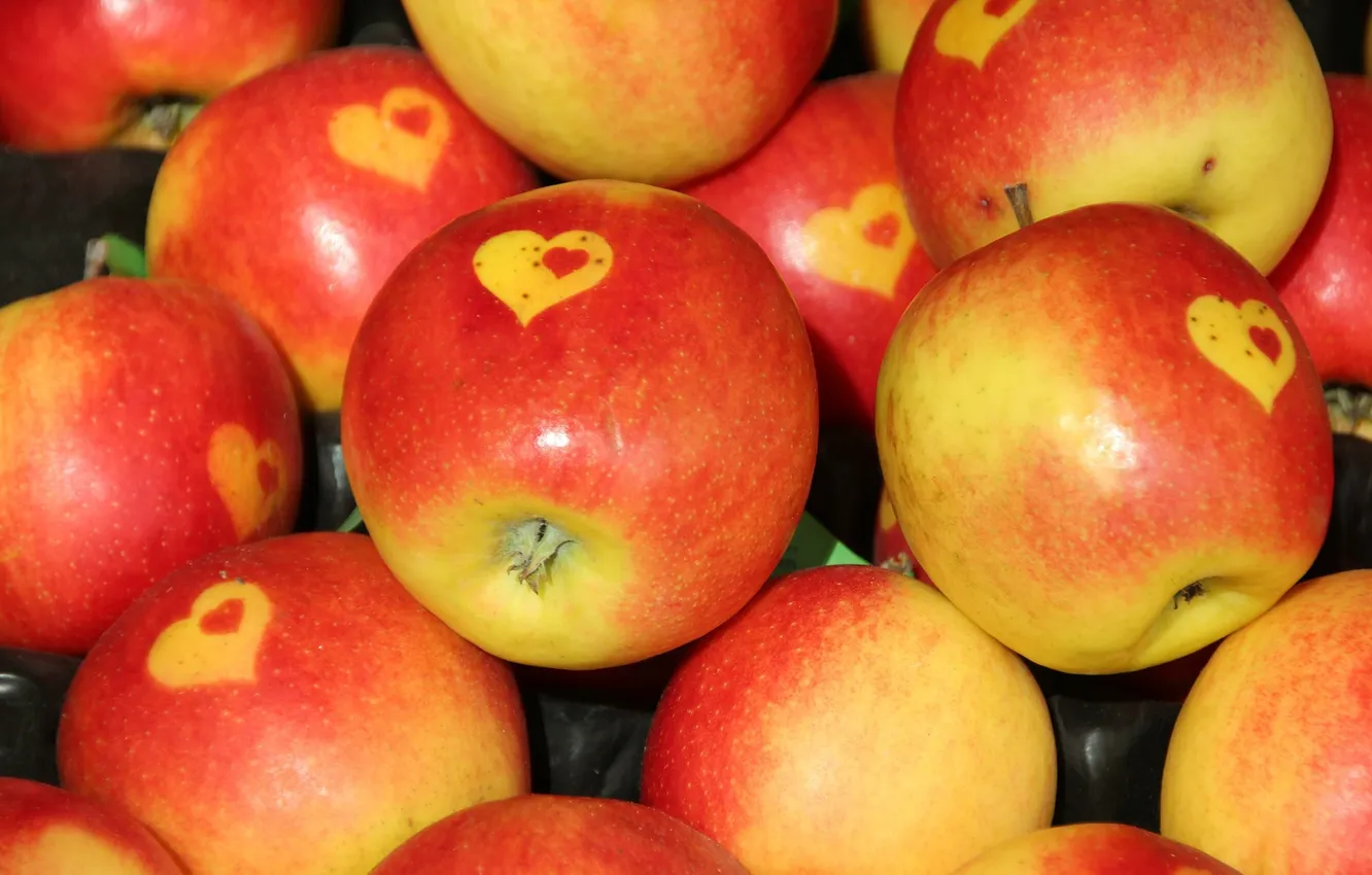 Photo wallpaper apples, food, fruit, heart