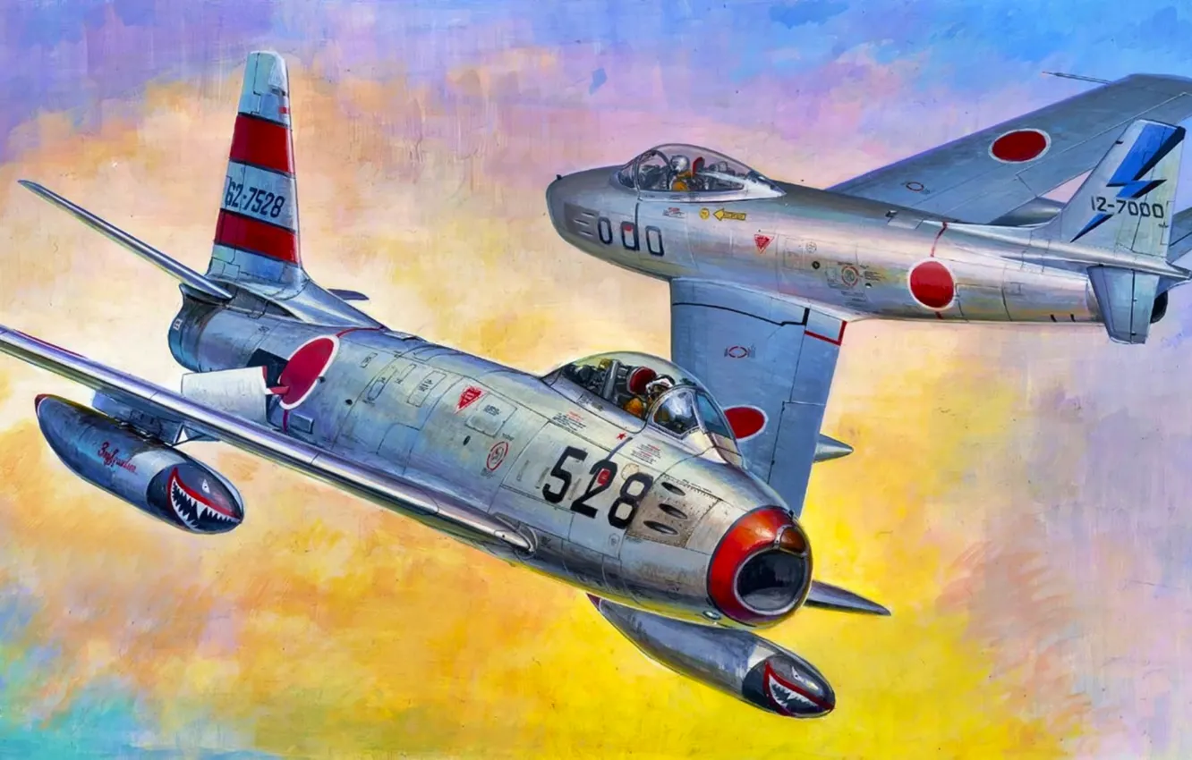 Photo wallpaper war, art, painting, aviation, jet, F-86F-40 Sabre