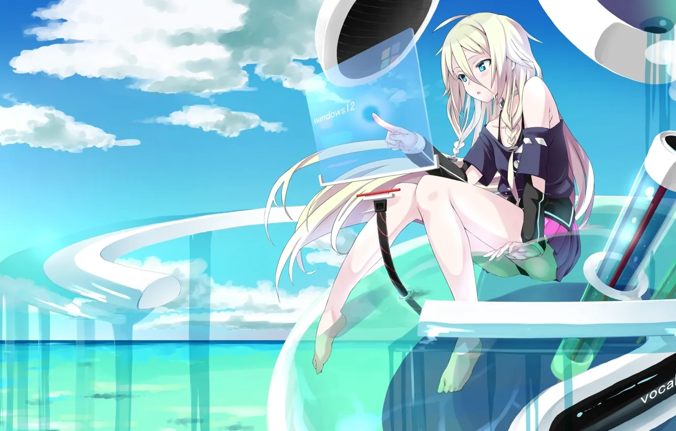 Photo wallpaper sea, water, clouds, abstraction, interface, girl, vocaloid