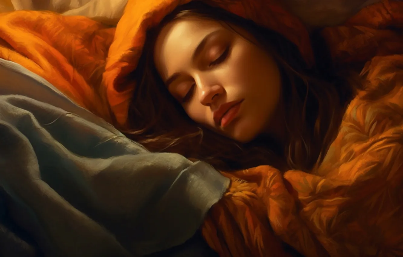 Photo wallpaper girl, light, face, pose, comfort, sleep, sleeping, fabric
