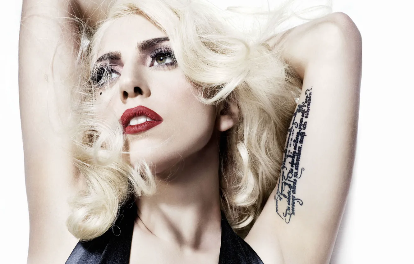 Photo wallpaper girl, tattoo, blonde, lips, tattoo, singer, celebrity, lady gaga