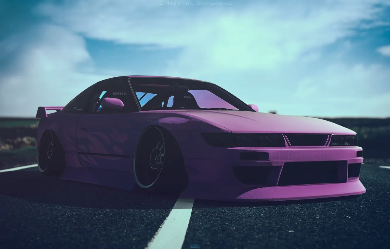 Photo wallpaper road, car, forest, photoshop, Silvia, Nissan, drift, road