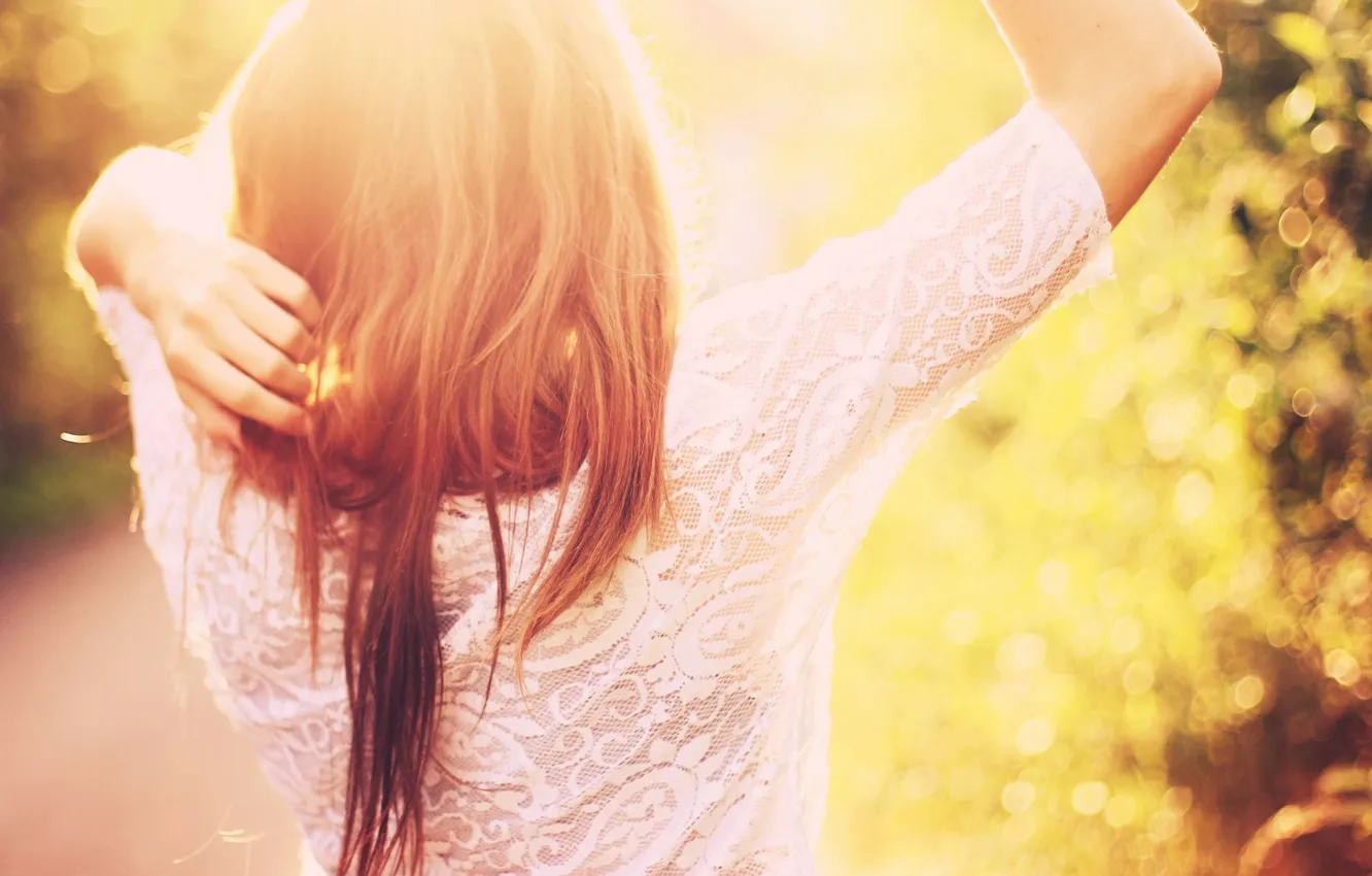 Photo wallpaper summer, girl, the sun, light, hair, bokeh