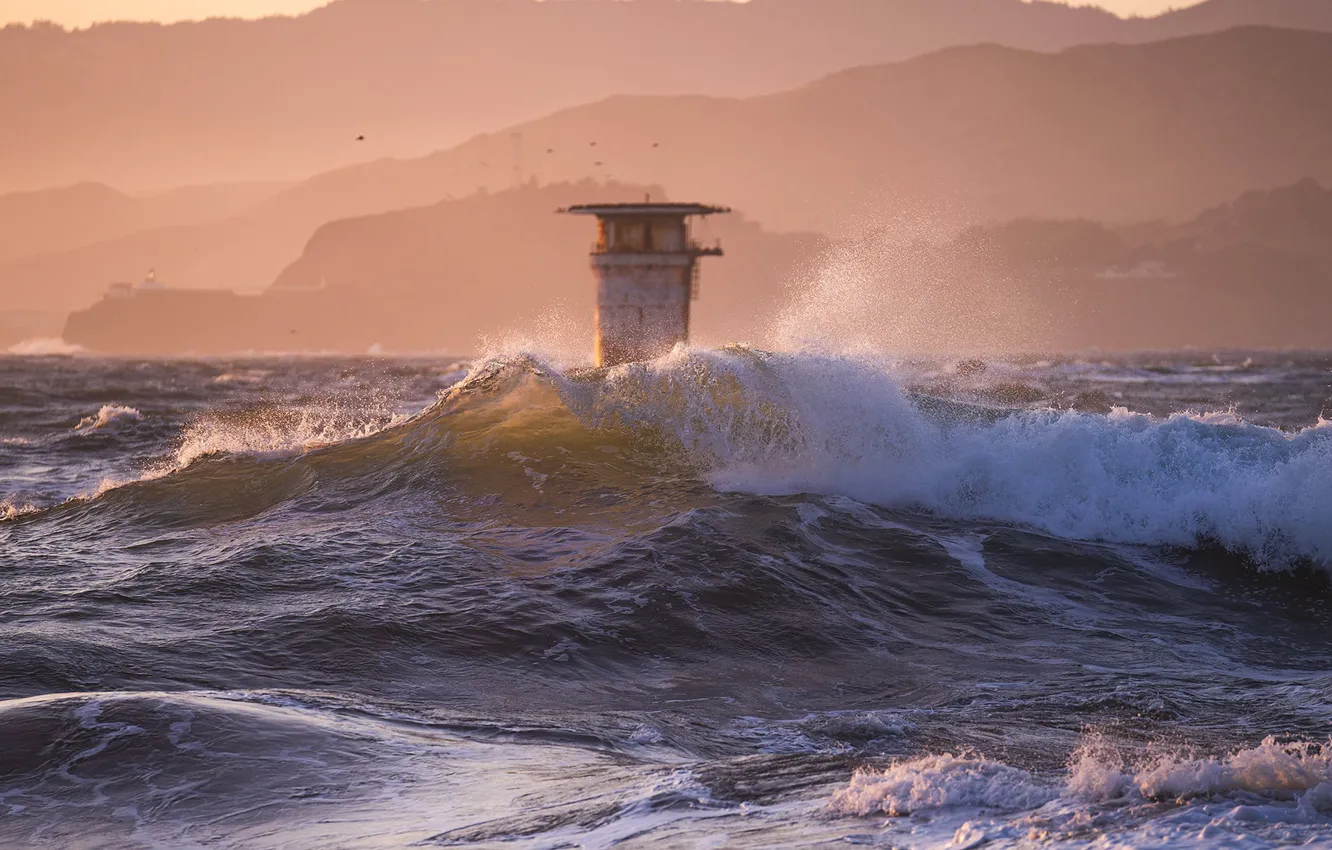 Photo wallpaper coast, foam, squirt, sea, wave, landscape