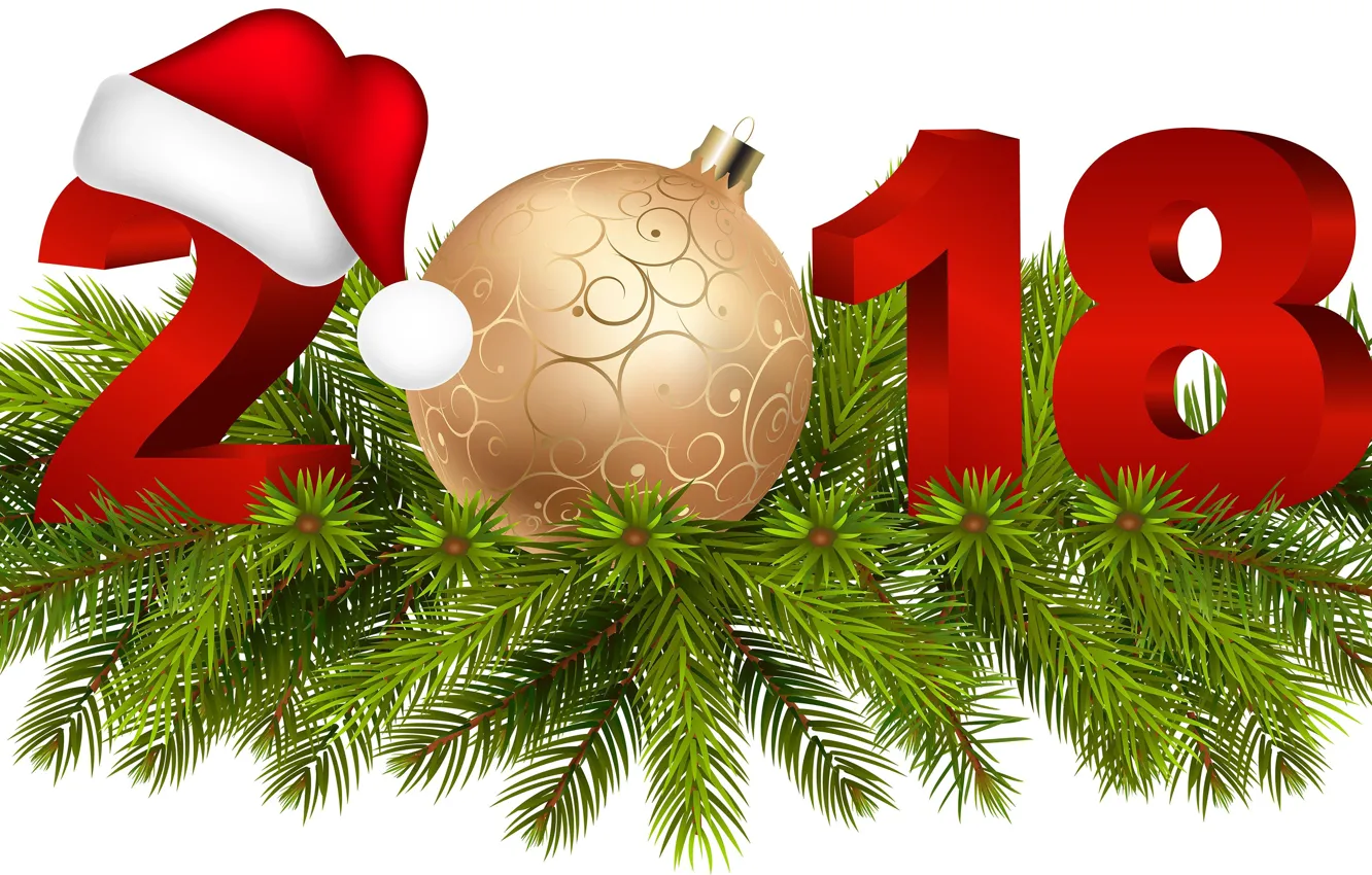 Photo wallpaper tree, ball, New year, 2018, New Year, Happy