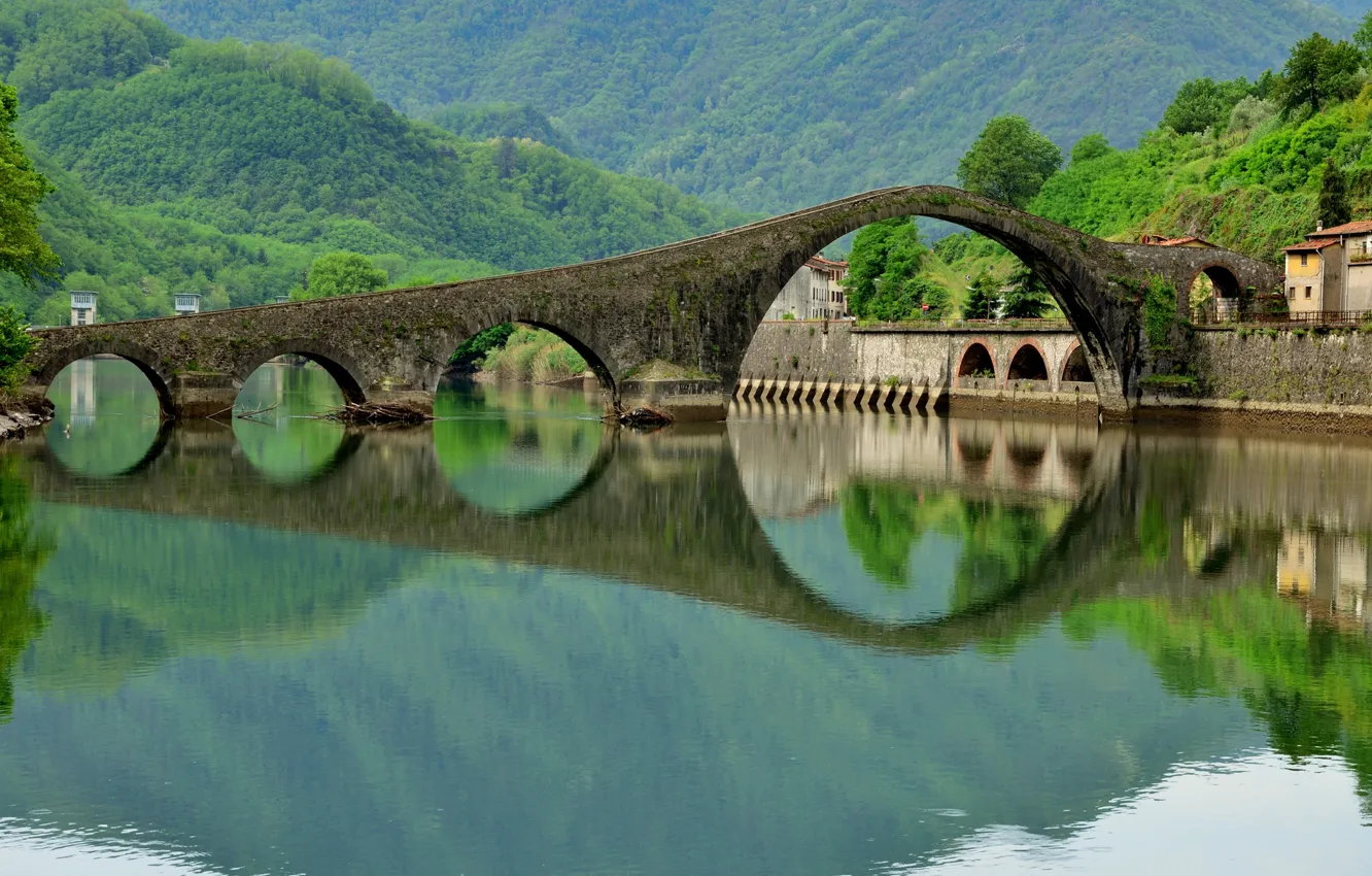 Photo wallpaper bridge, nature, river, Italy, Maddalena, Devil's bridge