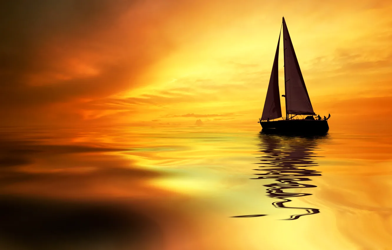 Photo wallpaper water, boat, yacht, glow, sail
