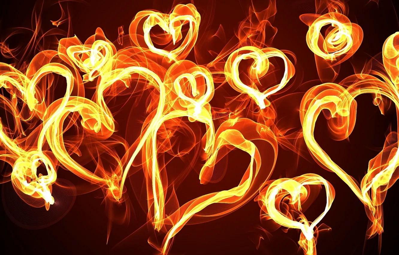 Photo wallpaper abstraction, fire, hearts