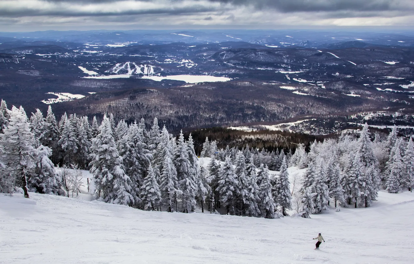 Photo wallpaper winter, mountains, valley, Canada, Quebec, Mont Tremblant