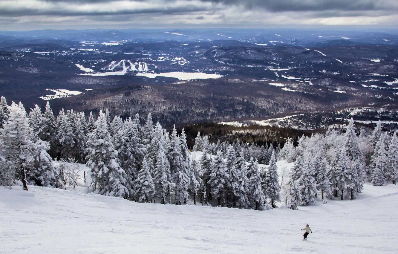 Photo wallpaper winter, mountain, valley, Canada, Quebec, Mont Tremblant