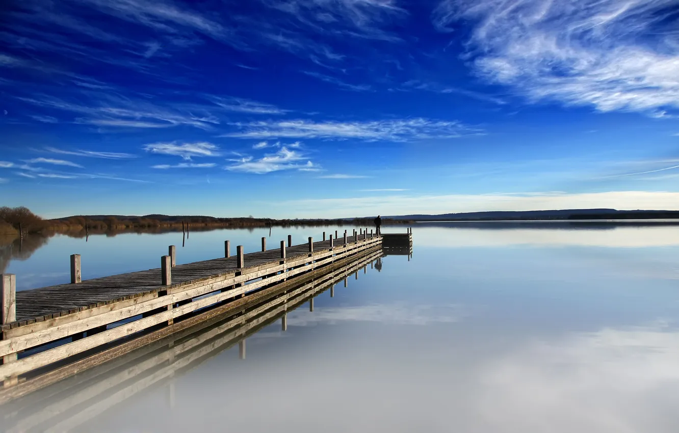 Photo wallpaper water, landscape, nature, lake, one, people, pier