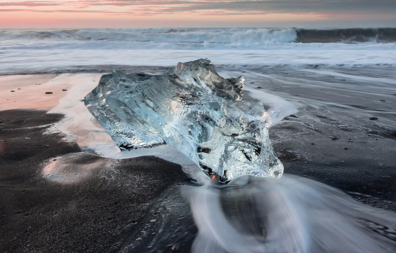 Photo wallpaper cold, ice, winter, sand, sea, wave, beach, the sky
