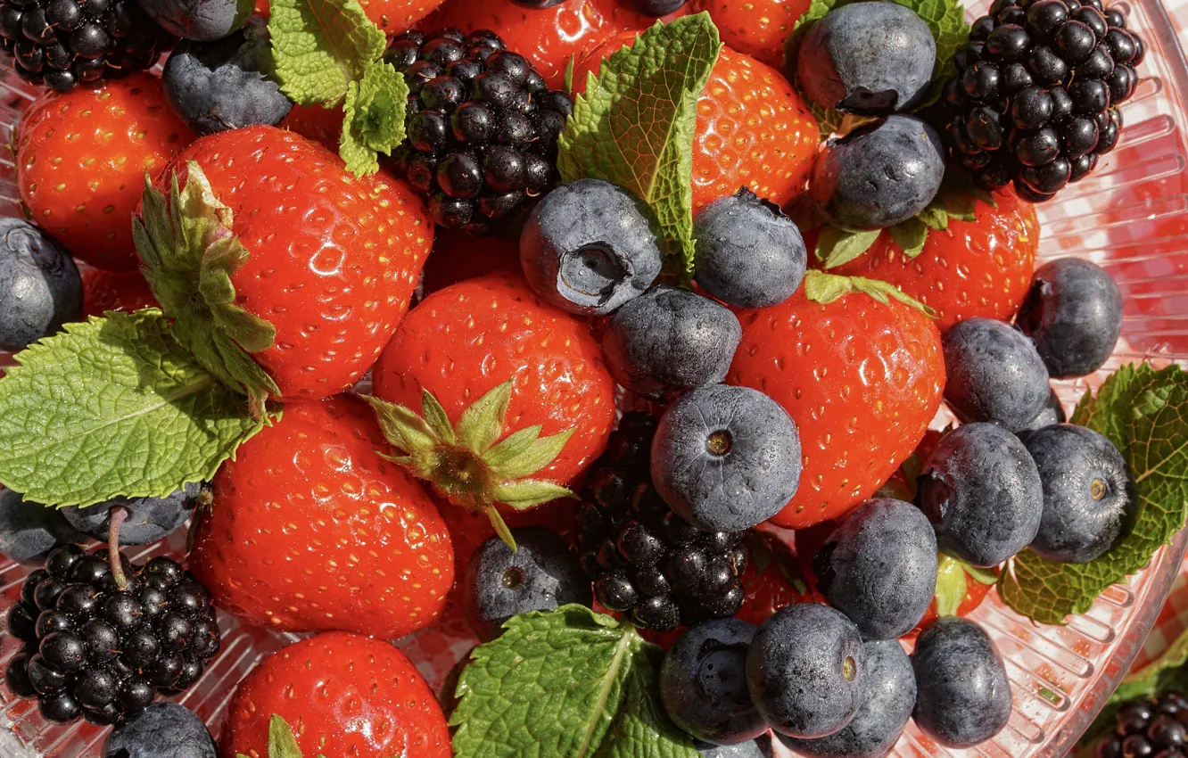 Photo wallpaper berries, strawberry, BlackBerry, blueberries