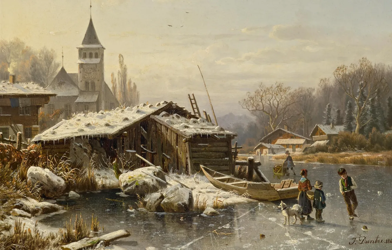 Photo wallpaper 1865, German landscape painter, Winter day, Winter day, German landscape painter, oil on canvas, Wintertag, …