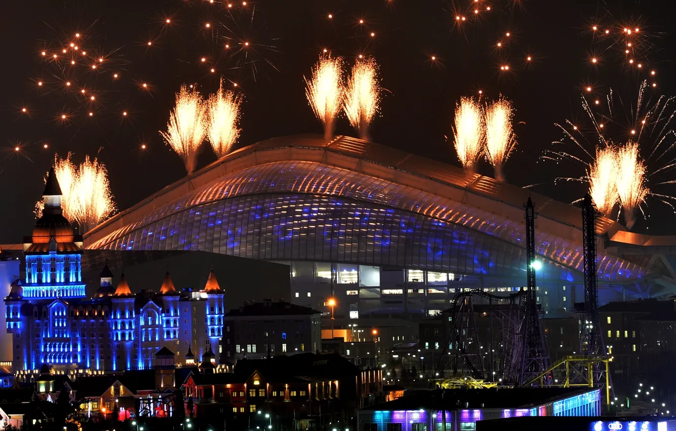 Photo wallpaper lights, holiday, home, salute, the evening, fireworks, Russia, Russia