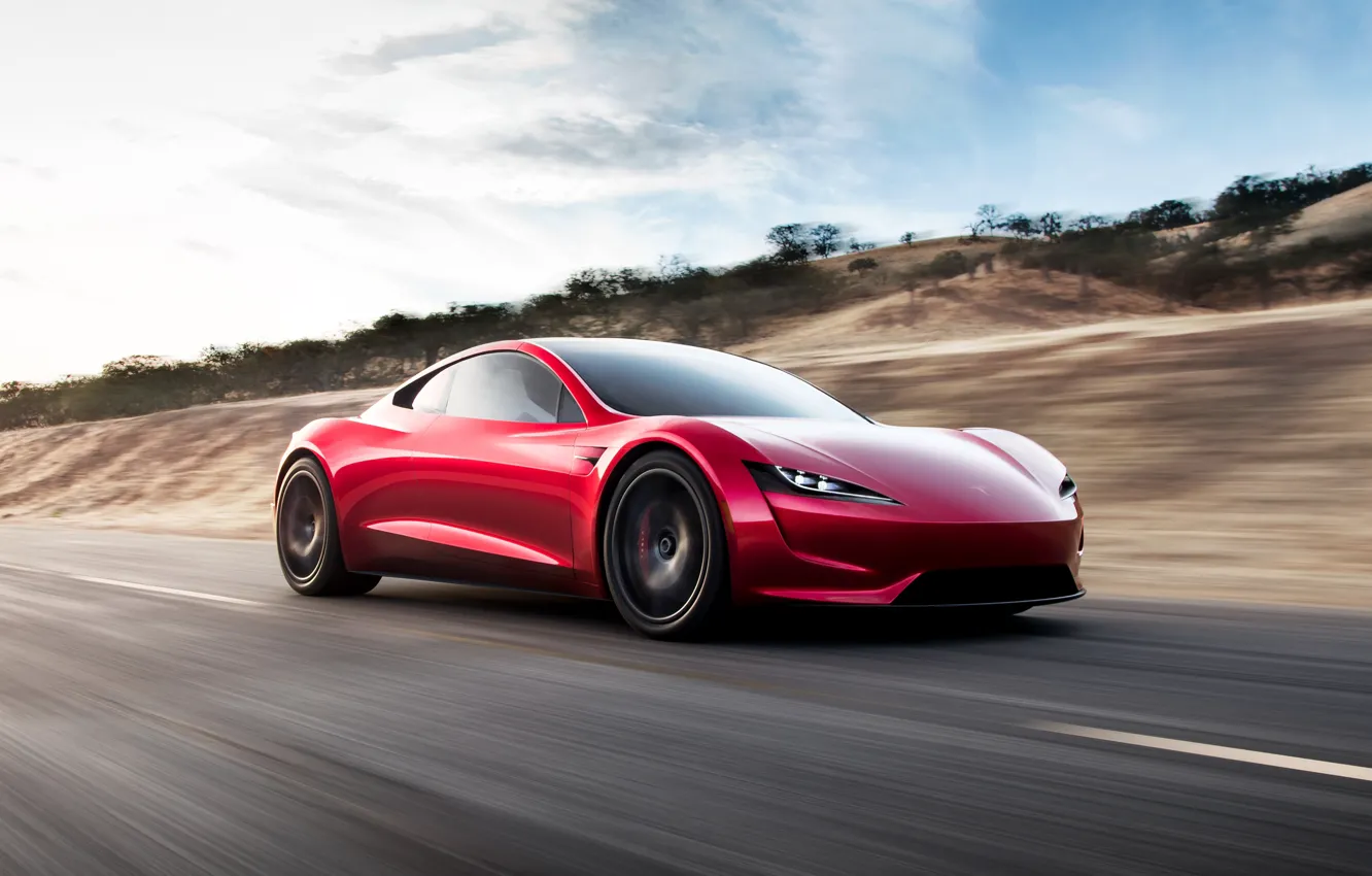 Photo wallpaper car, Roadster, future, red, Tesla, 2020, Tesla Roadst