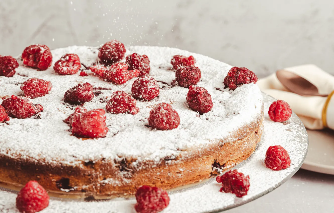 Photo wallpaper berries, raspberry, food, pie, cake