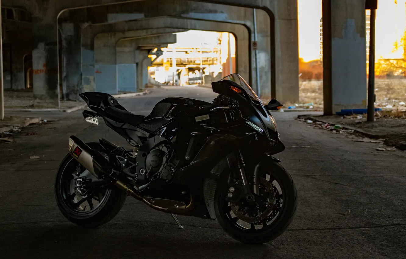 Photo wallpaper Yamaha, Black, YZF-R1, Akropovic