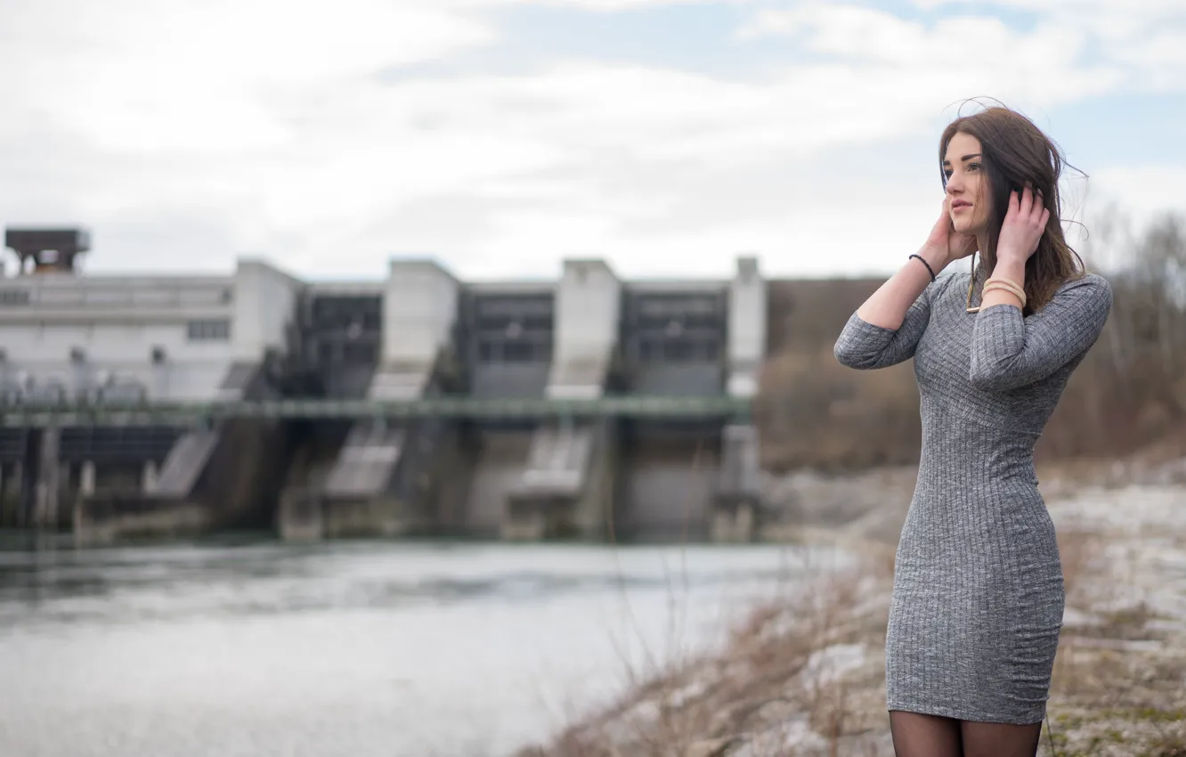 Photo wallpaper girl, face, the wind, hair, dress, Alexandra