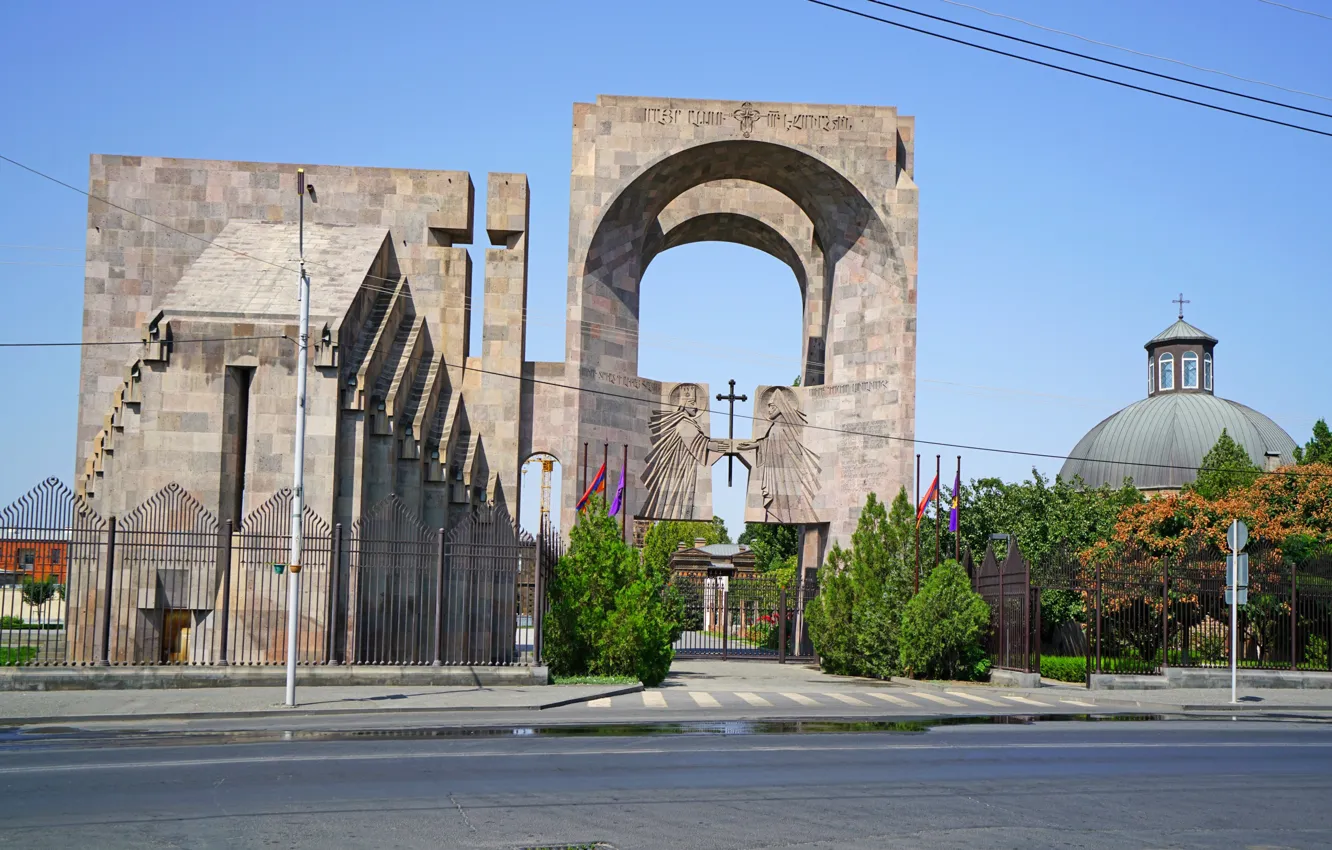 Photo wallpaper The fence, Gate, Temple, Armenia, Armavir