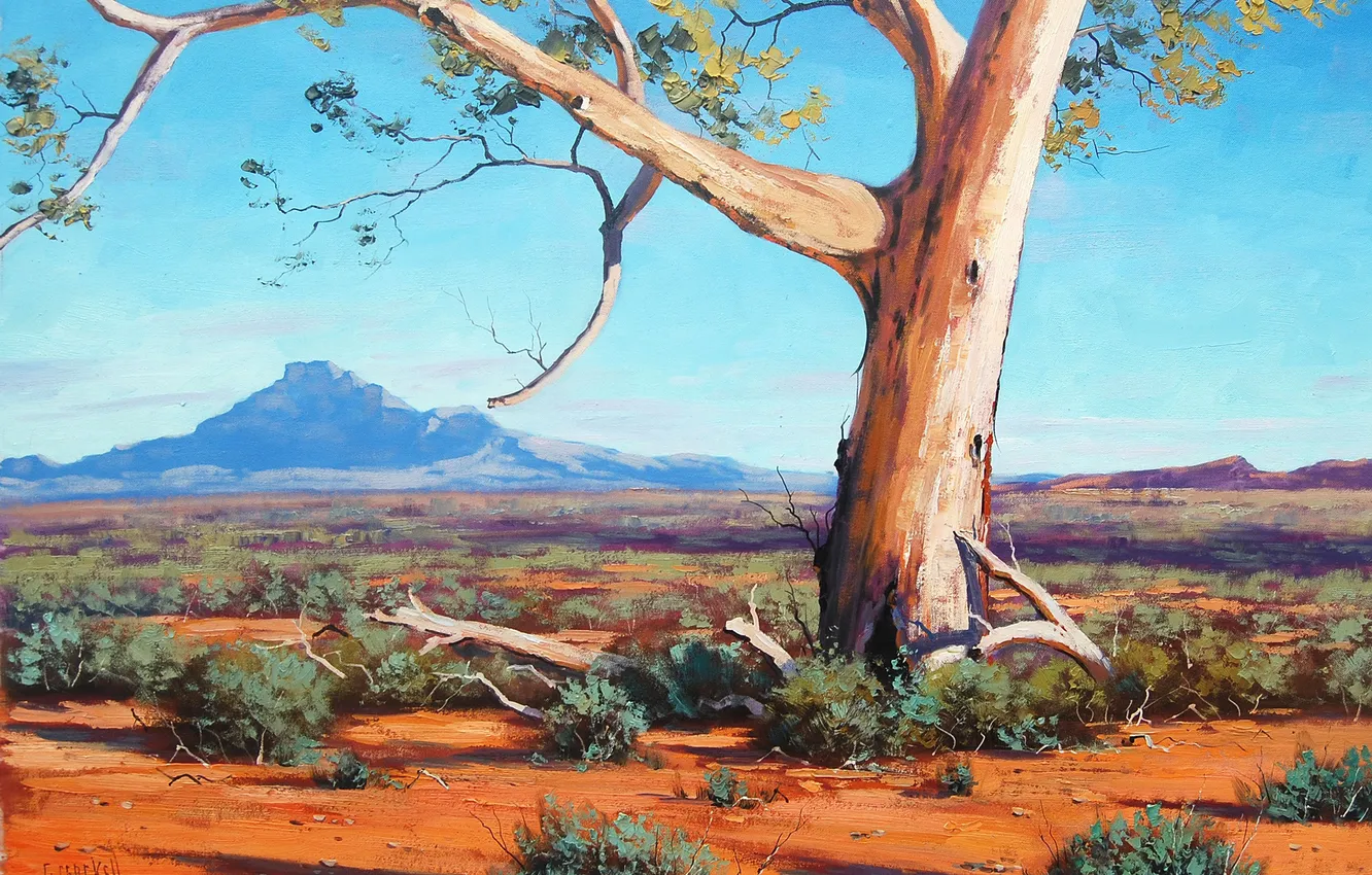 Photo wallpaper trees, mountains, hills, Australia, art, the bushes, ARTSAUS