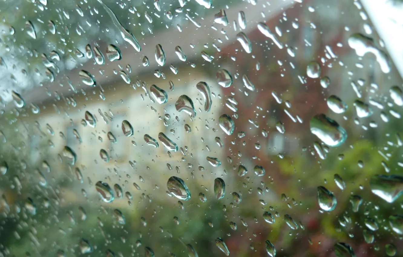 Photo wallpaper glass, water, drops, the city, rain