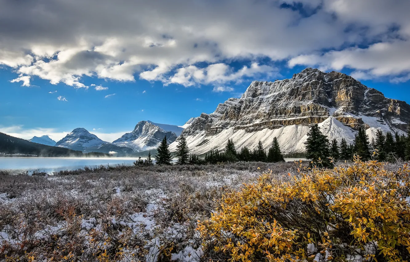 Photo wallpaper Canada, Alberta, Canada, Bow Lake, Crowfoot Mountain