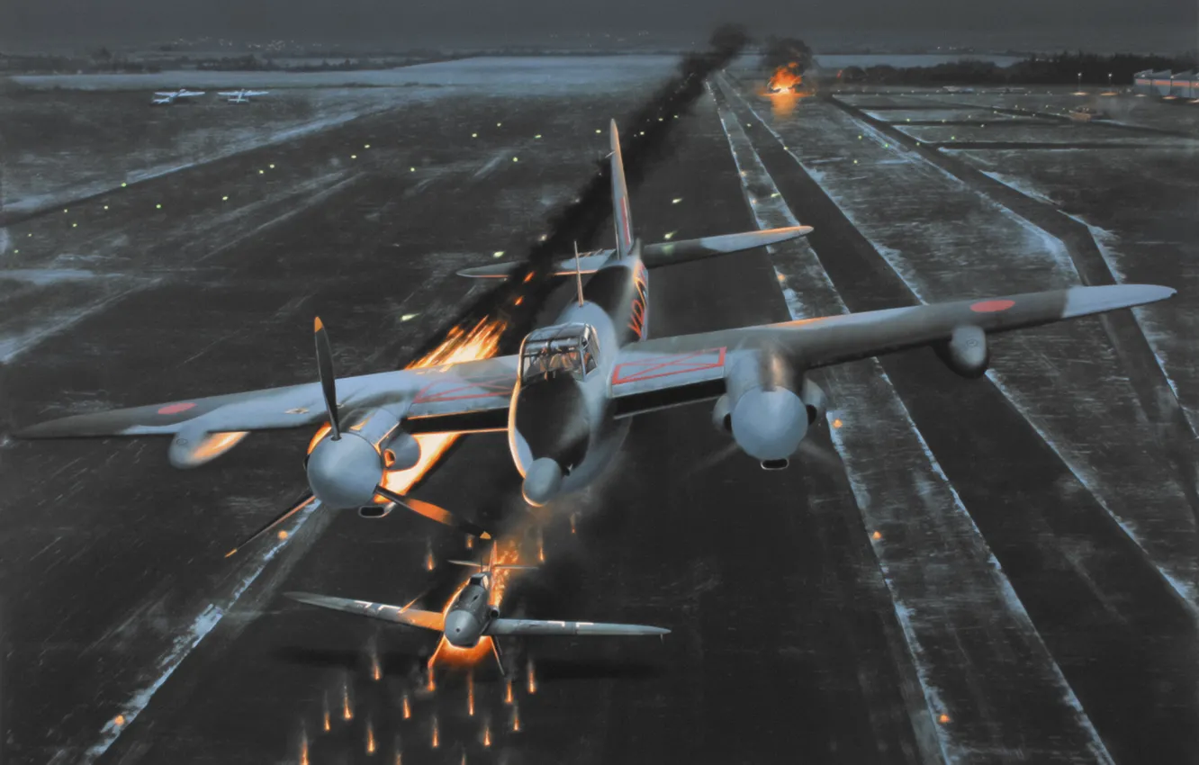 Photo wallpaper war, art, painting, aviation, WW2, De Havilland Mosquito