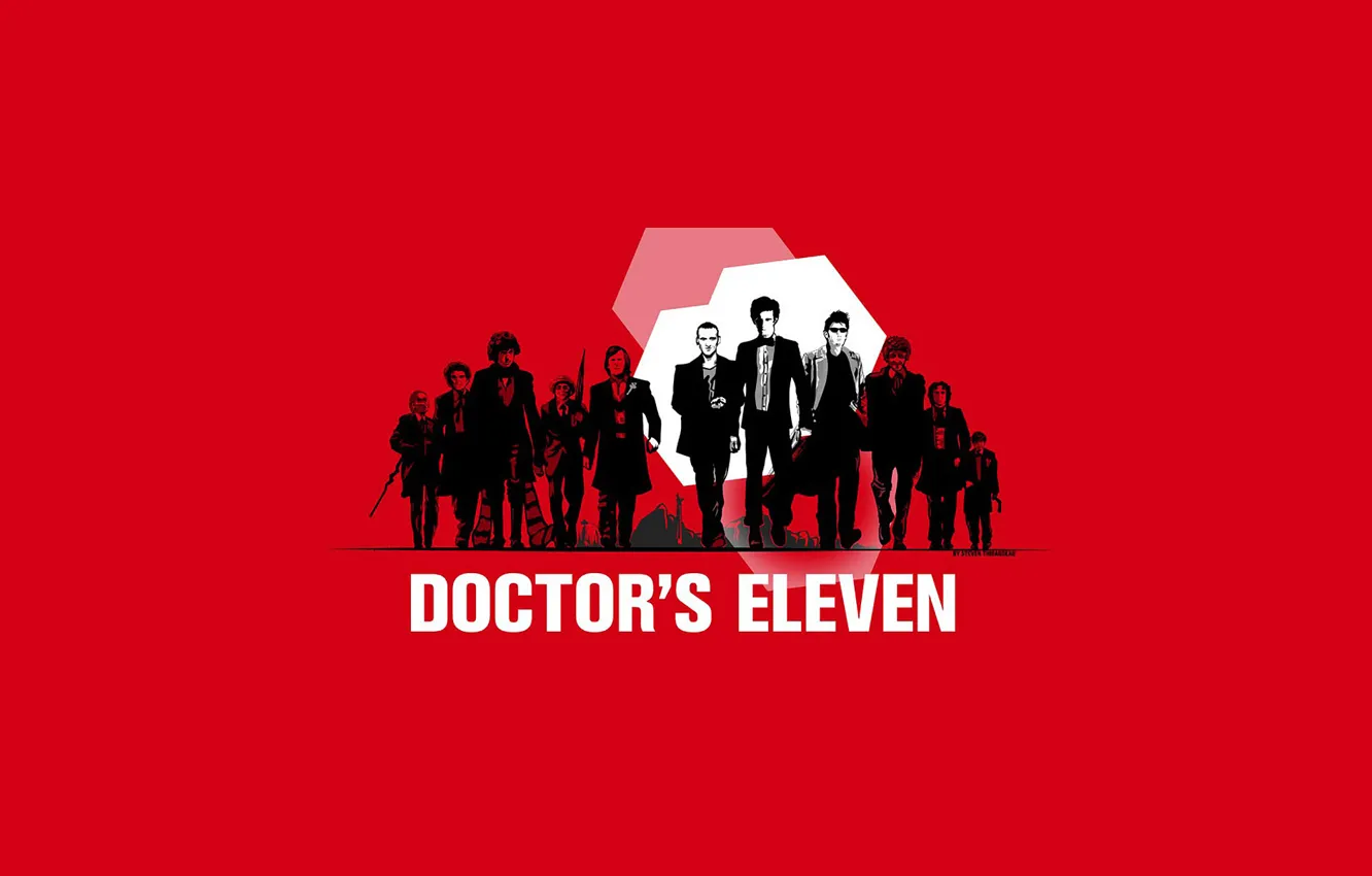 Photo wallpaper art, parody, actors, Doctor Who, red background, men, Doctor Who, Ocean's Eleven