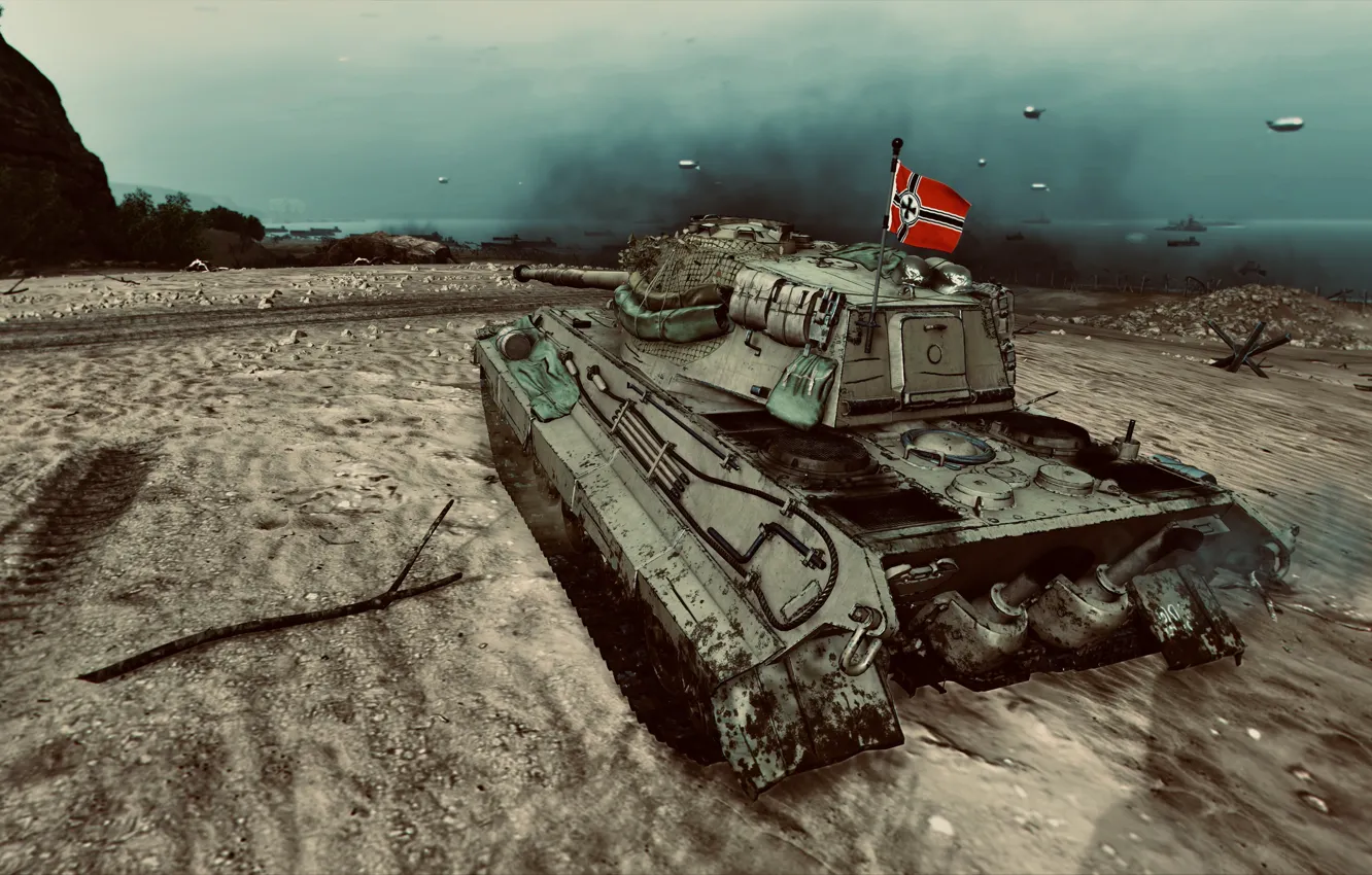 Photo wallpaper HDR, game, ocean, tiger, clouds, WoT, tank, World of Tanks
