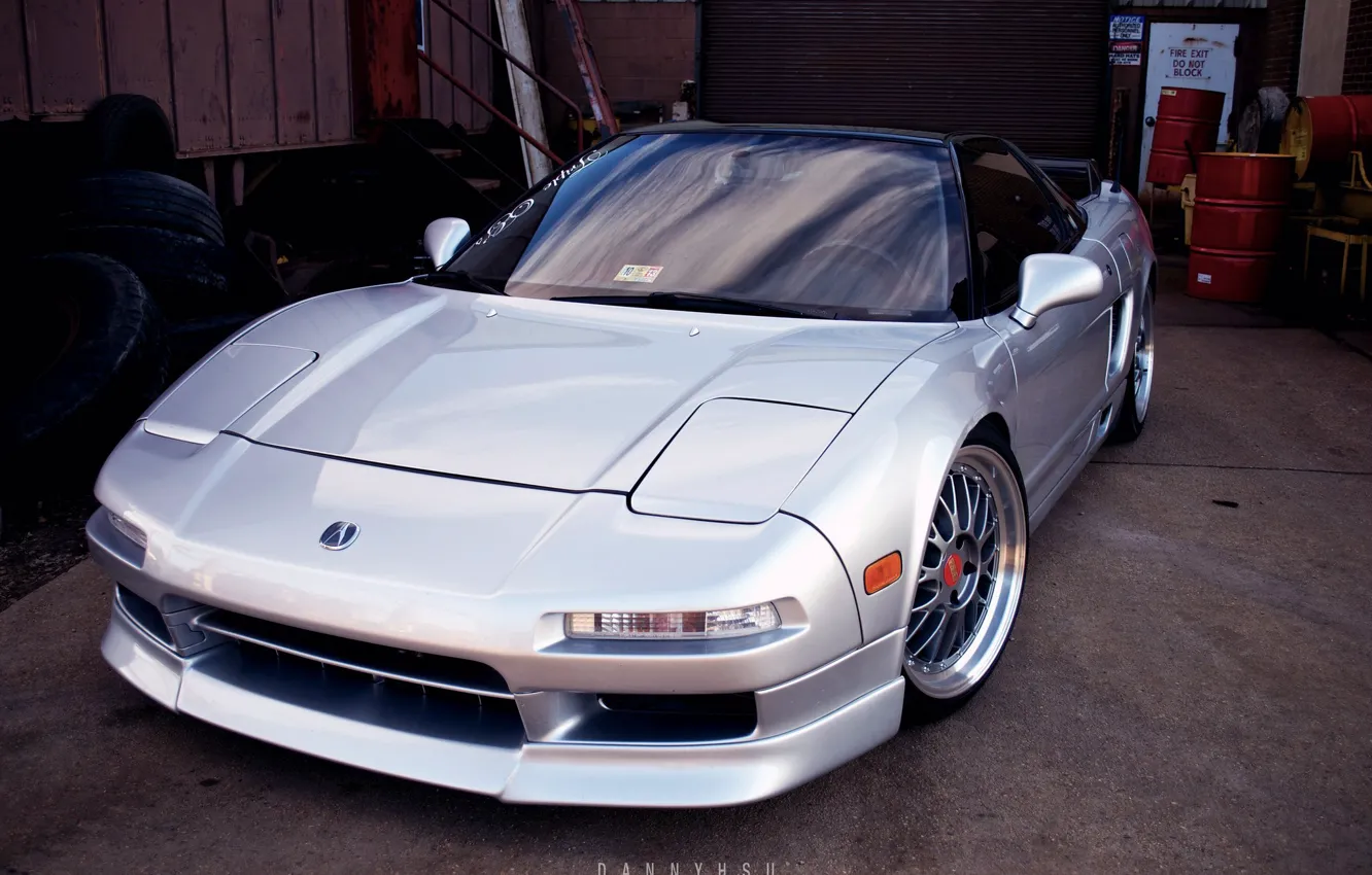 Photo wallpaper garage, composition, silver, Honda, barrel, honda nsx, Acura, NSX