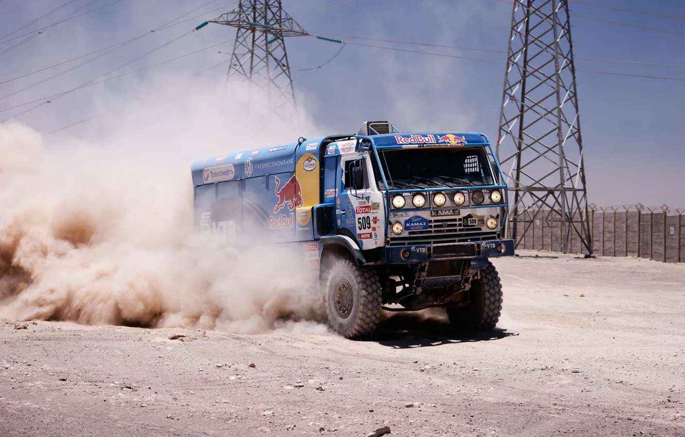 Photo wallpaper sand, the fence, speed, dust, master, tower, truck, rally