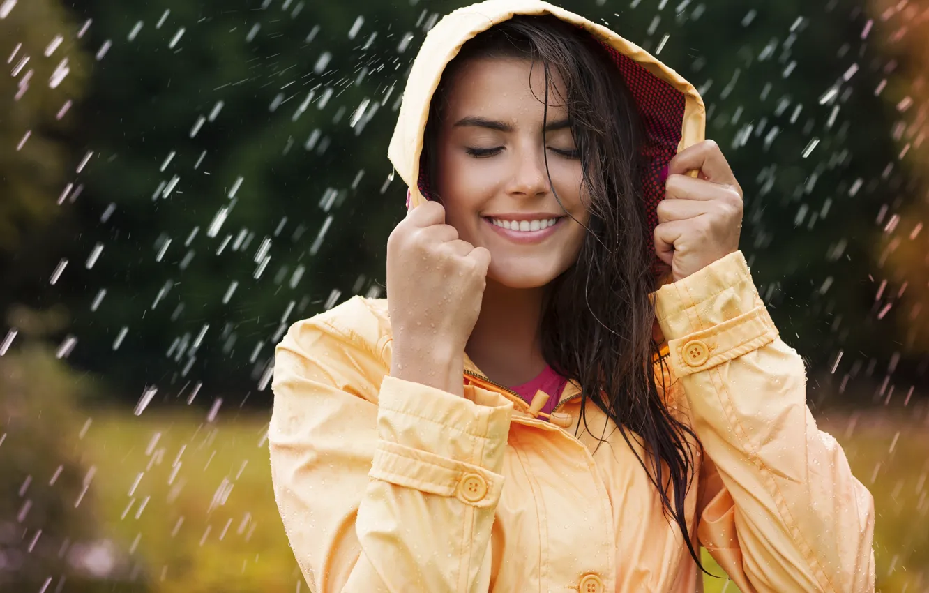 Photo wallpaper rain, water, waterproof jacket