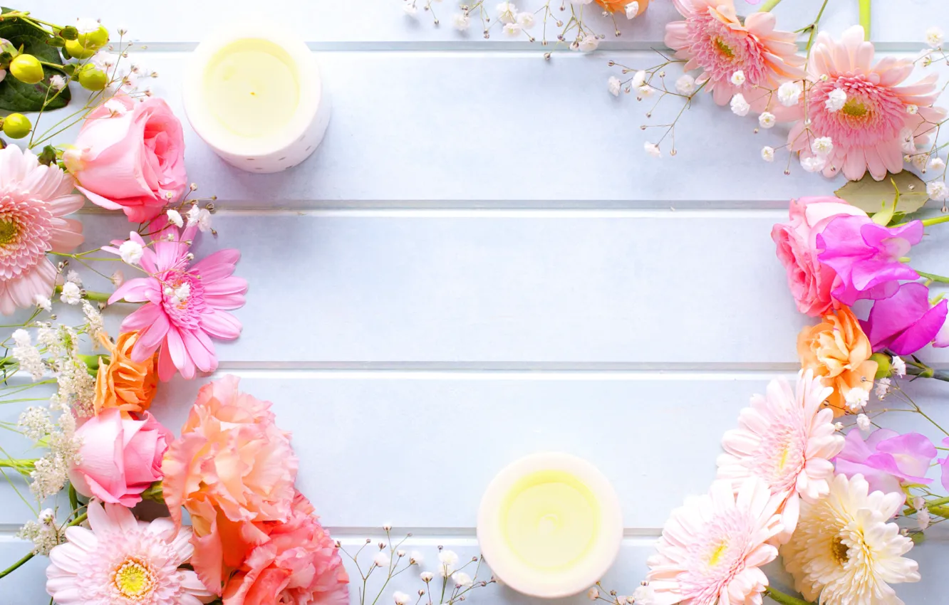 Photo wallpaper flowers, background, candles