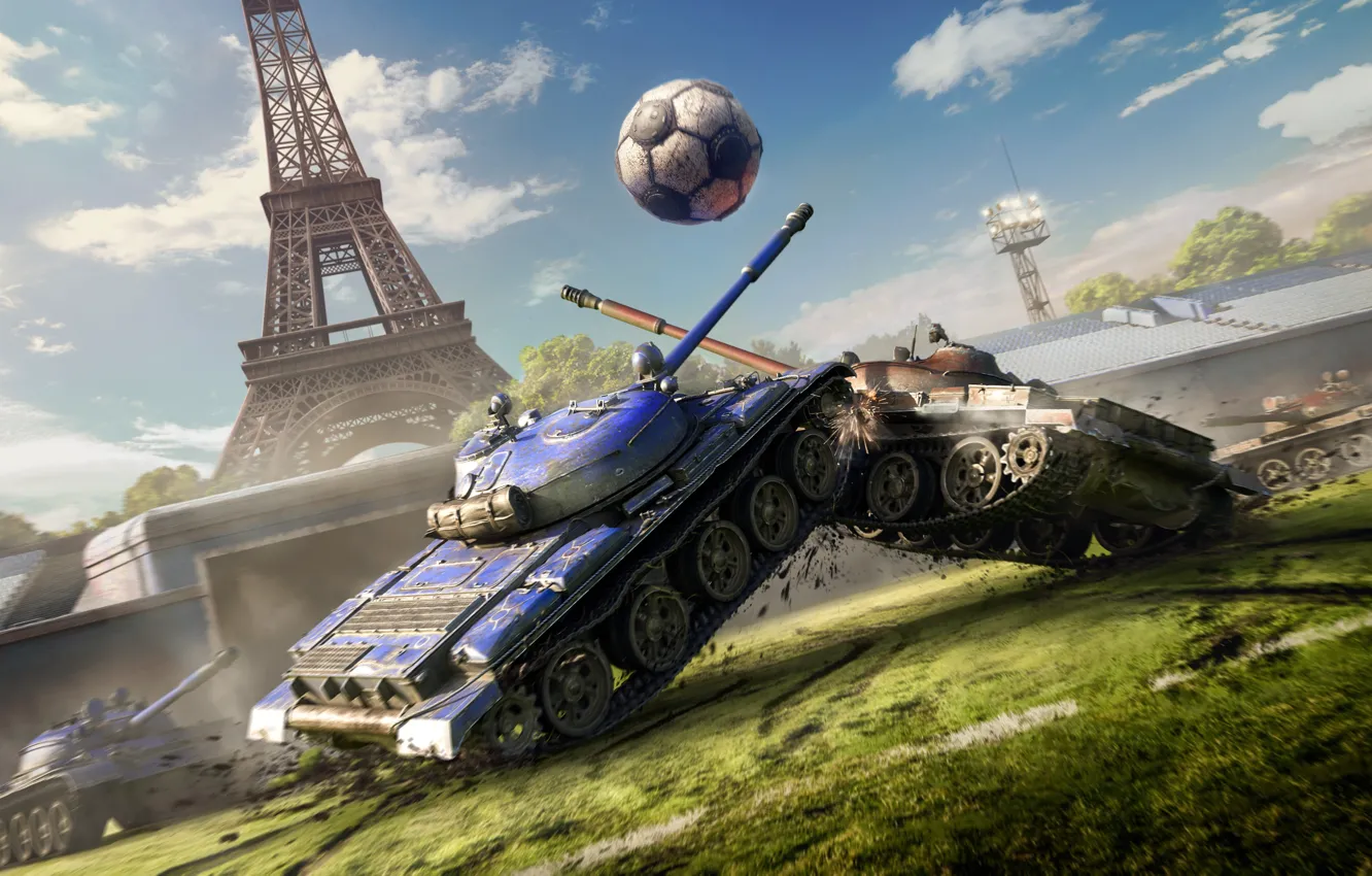 Photo wallpaper the ball, tank, Eiffel tower, stadium, WoT, World of Tanks, World Of Tanks, Wargaming Net