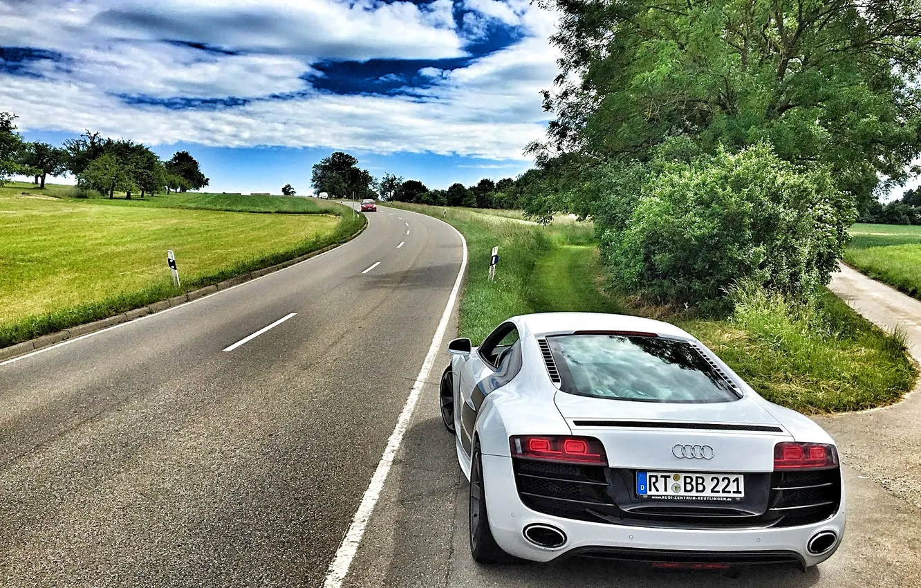 Photo wallpaper road, landscape, nature, panorama, Audi R8