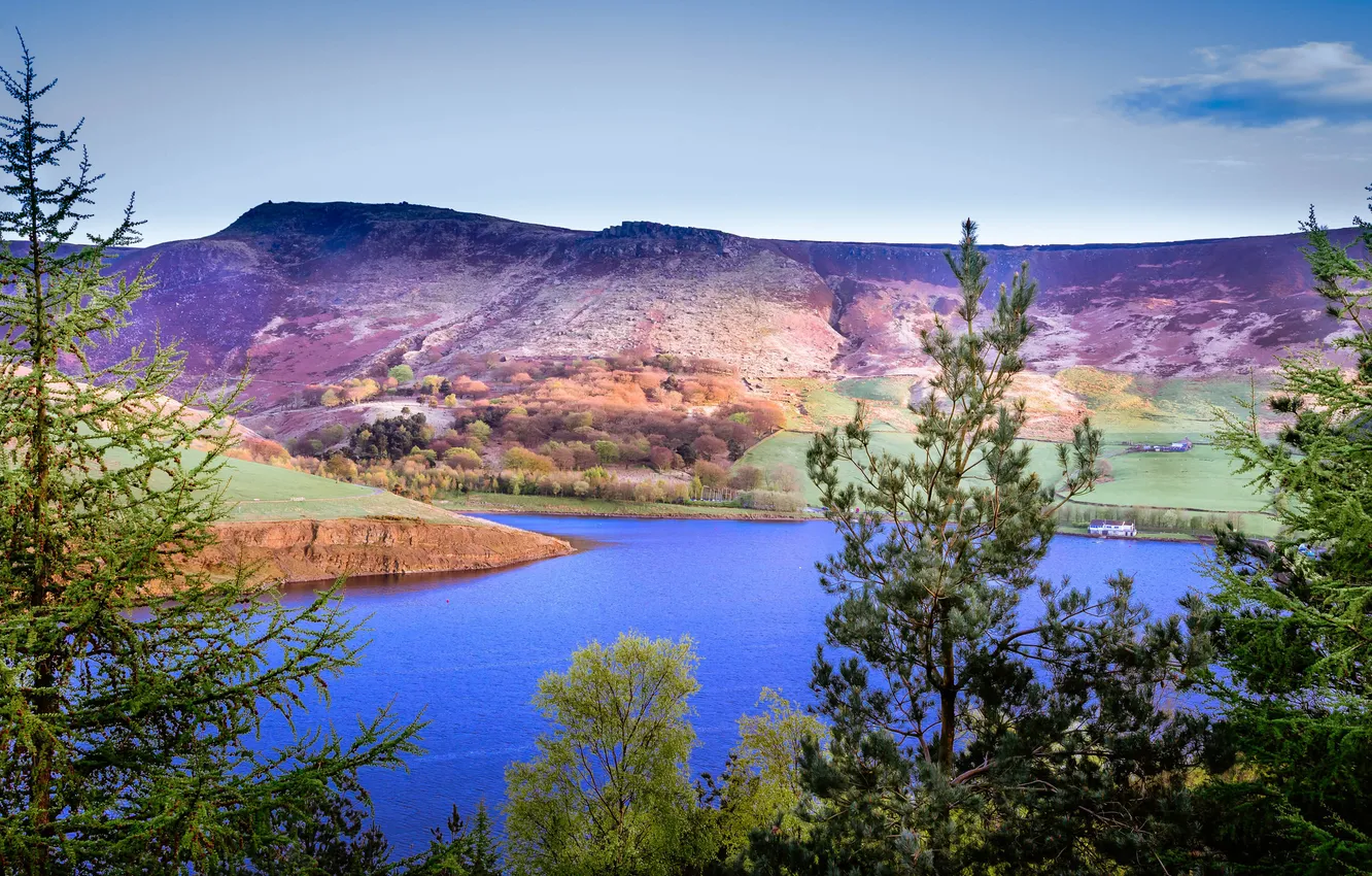 Photo wallpaper the sky, trees, landscape, mountains, lake