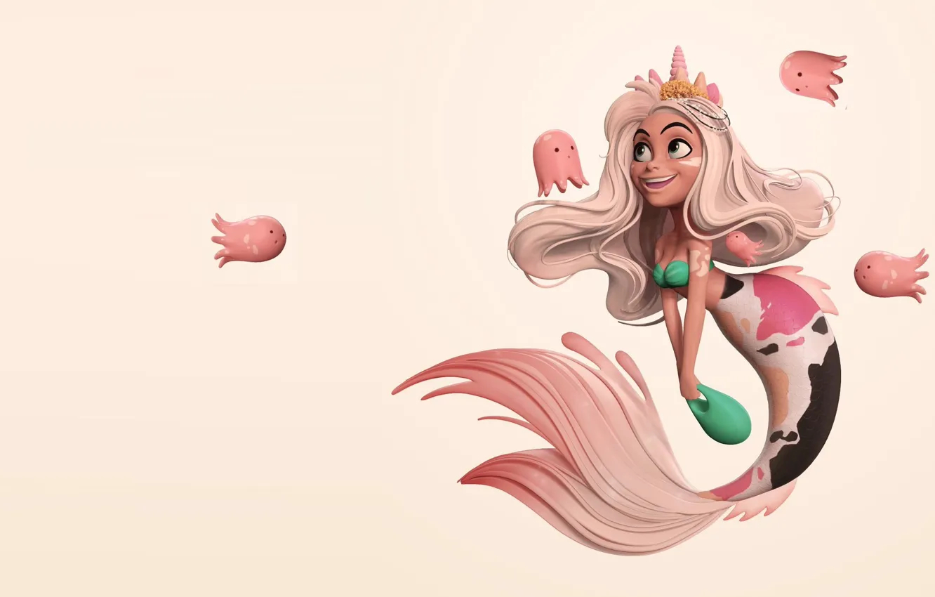 Photo wallpaper art, fantasy, the little mermaid, children's, Danny Mac, Mermay, small octopus