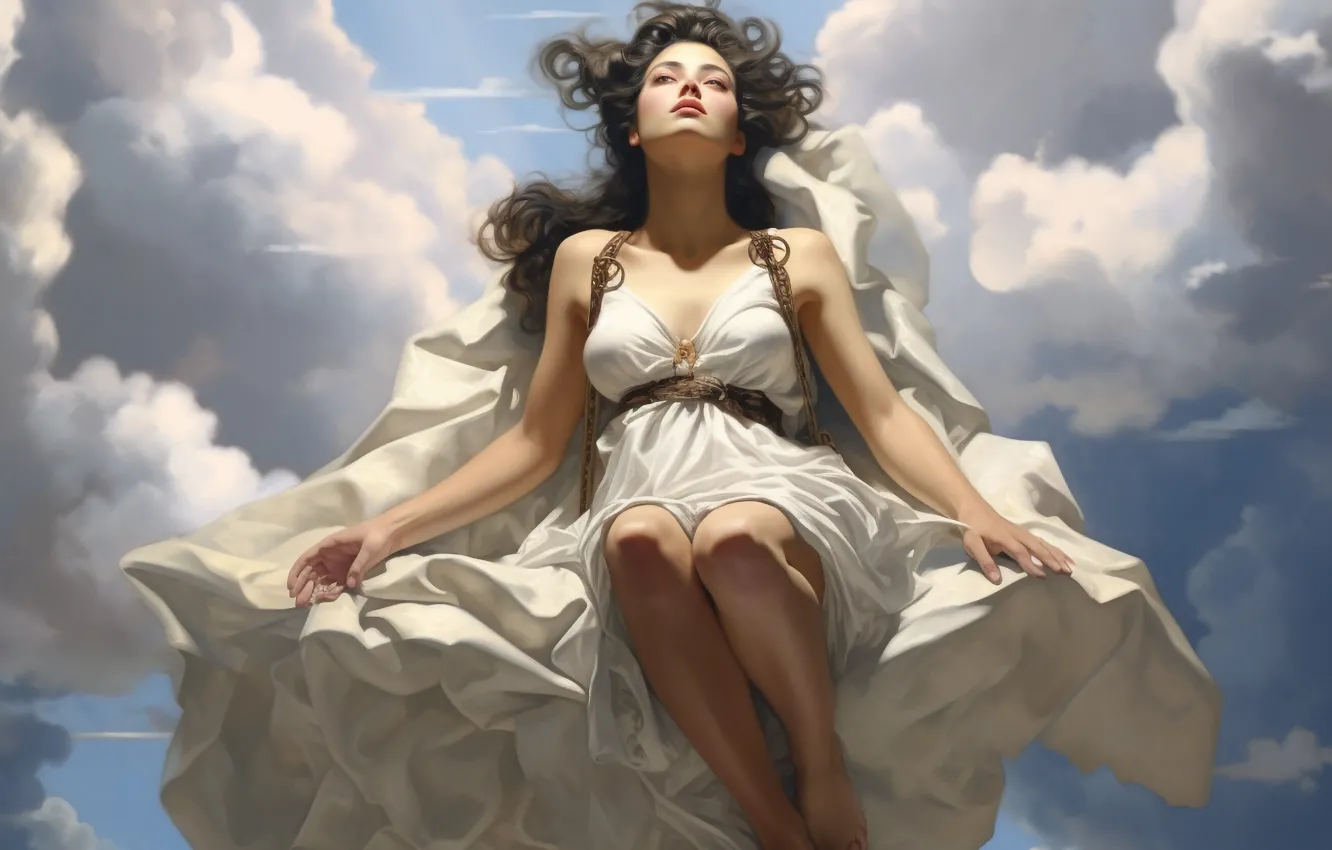 Photo wallpaper girl, clouds, dress, digital art, AI art, The Art of Artificial Intelligence, neural network